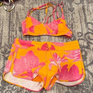 Athleta Pink and Orange Floral Bikini Set